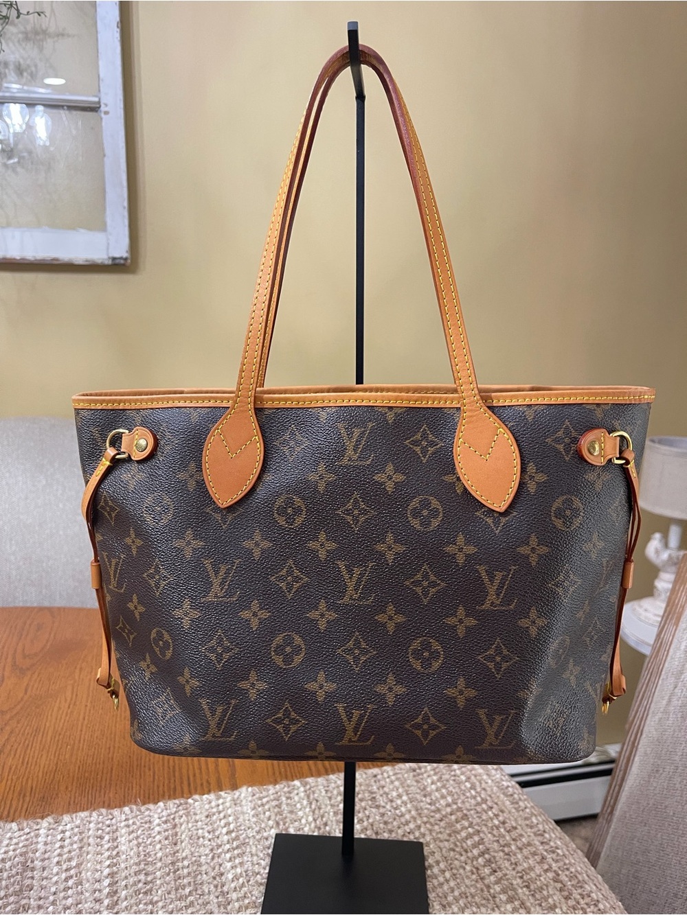 Louis Vuitton PM Monogram Tote in Brown and Tan Leather Trim